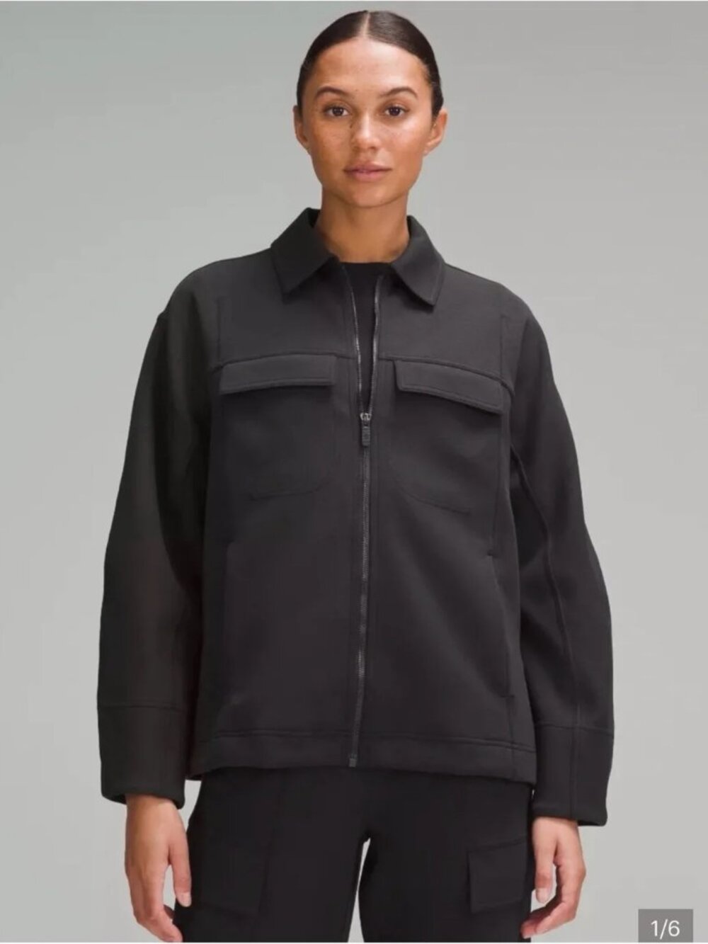 Lululemon Cotton-Blend Double-Knit Full-Zip Black Cargo Jacket Size 6